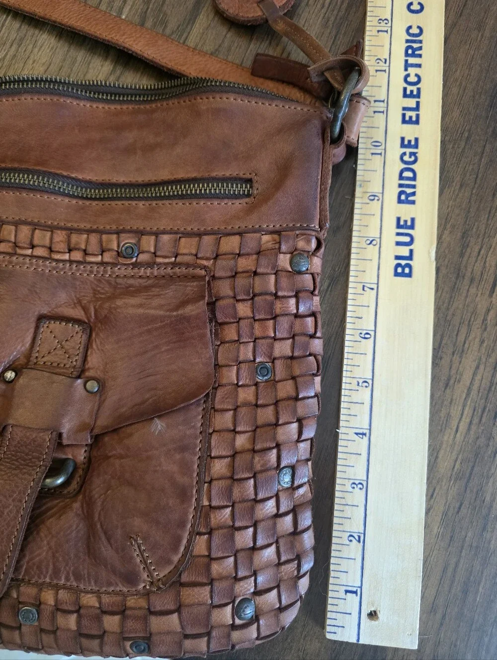 Woven Leather Crossbody Bag - Tan